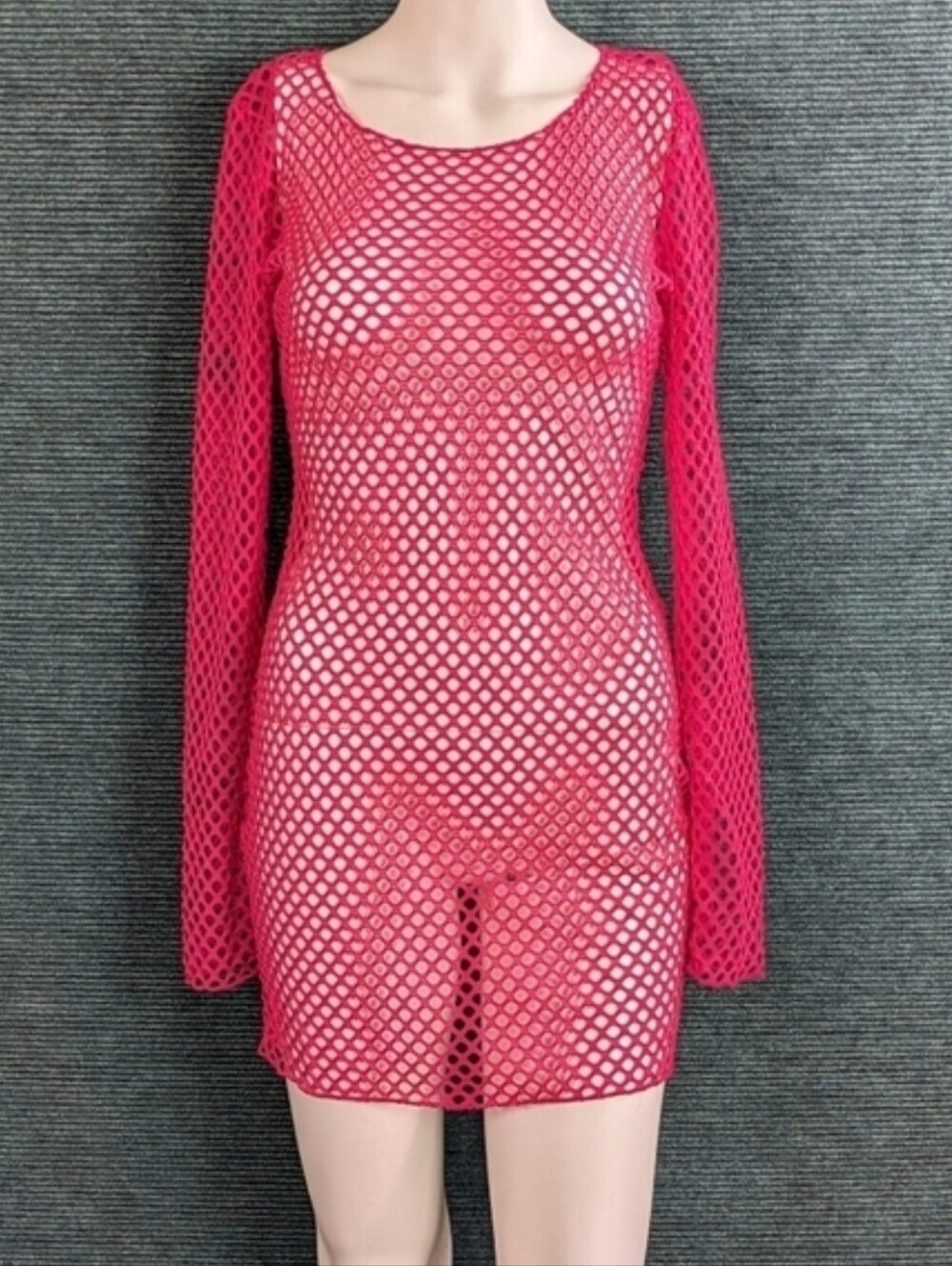 Fashion Nova Beach What Fishnet Cover Up Dress, Hot Barbie Pink